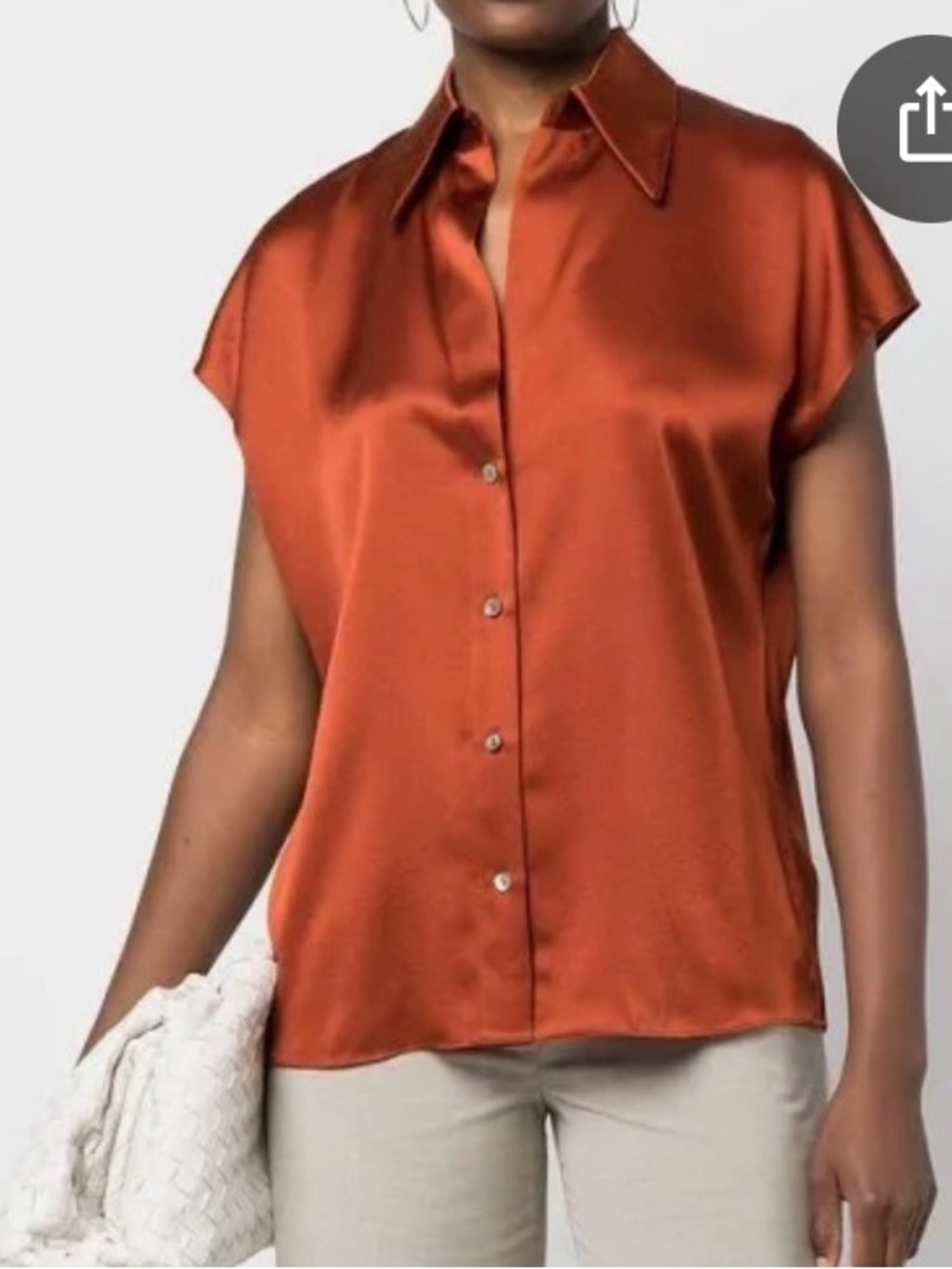 Vince Rust Brown Silk Cap-Sleeve Blouse